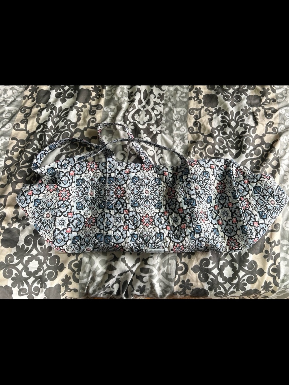 Vera Bradley Quilted Floral Tote in Light Blue, Navy & Pink